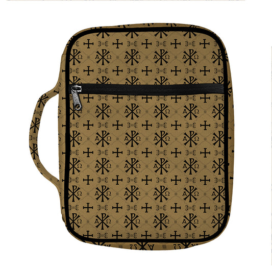 Beige And Black Orthodox Pattern Print Front Pocket Bible Bag