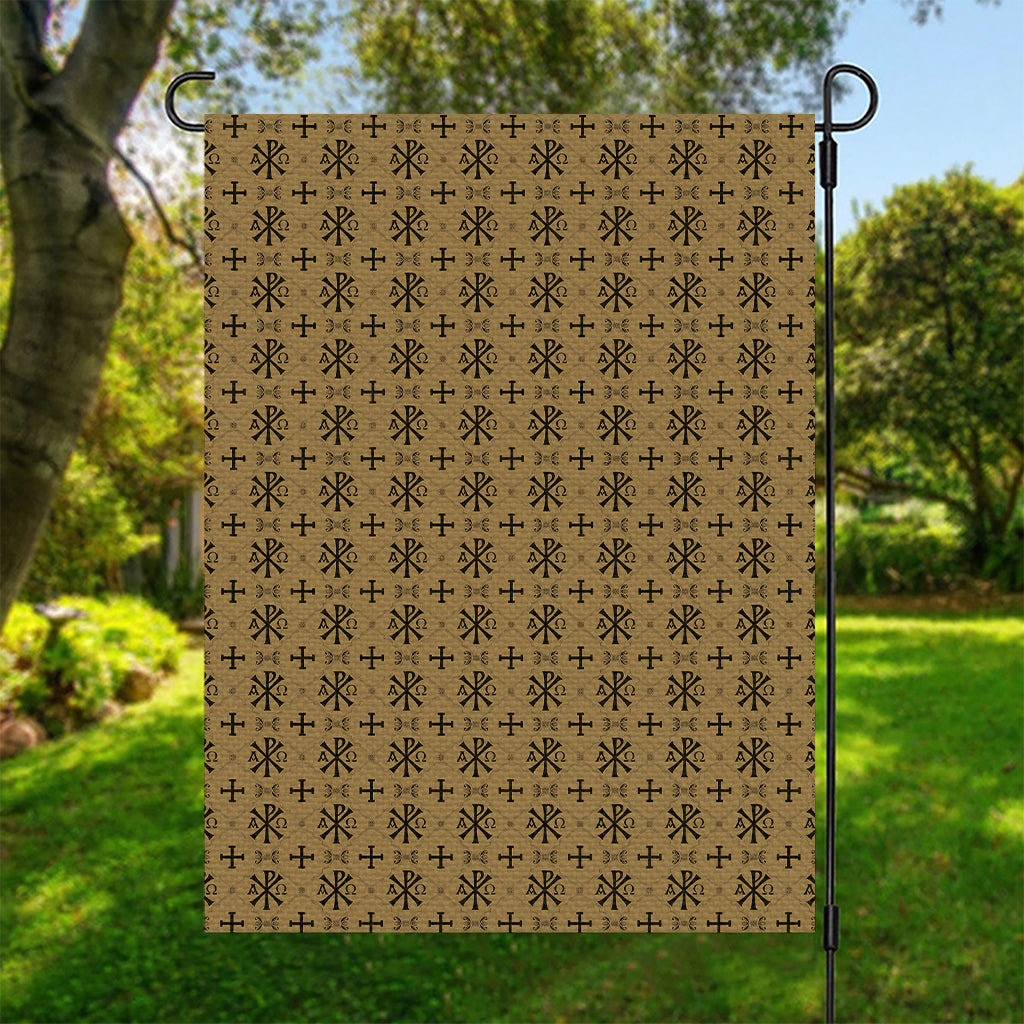 Beige And Black Orthodox Pattern Print Garden Flag