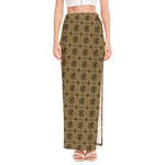 Beige And Black Orthodox Pattern Print High Slit Maxi Skirt