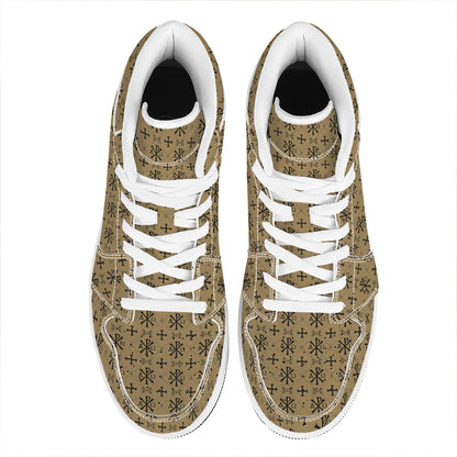 Beige And Black Orthodox Pattern Print High Top Leather Sneakers