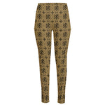 Beige And Black Orthodox Pattern Print High-Waisted Pocket Leggings