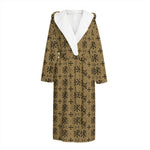 Beige And Black Orthodox Pattern Print Hooded Bathrobe