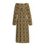 Beige And Black Orthodox Pattern Print Hooded Bathrobe