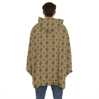Beige And Black Orthodox Pattern Print Hoodie Blanket