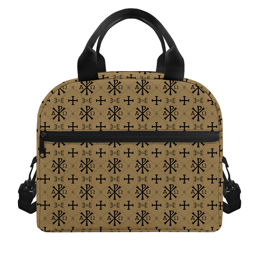 Beige And Black Orthodox Pattern Print Insulated Lunch Bag