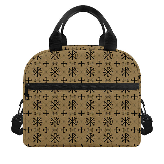 Beige And Black Orthodox Pattern Print Insulated Lunch Bag