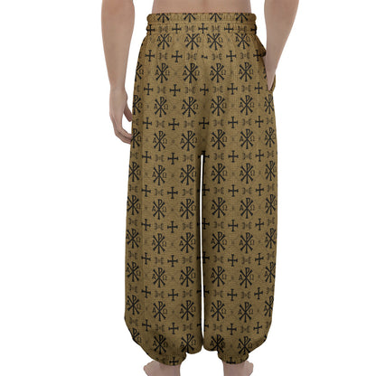 Beige And Black Orthodox Pattern Print Lantern Pants