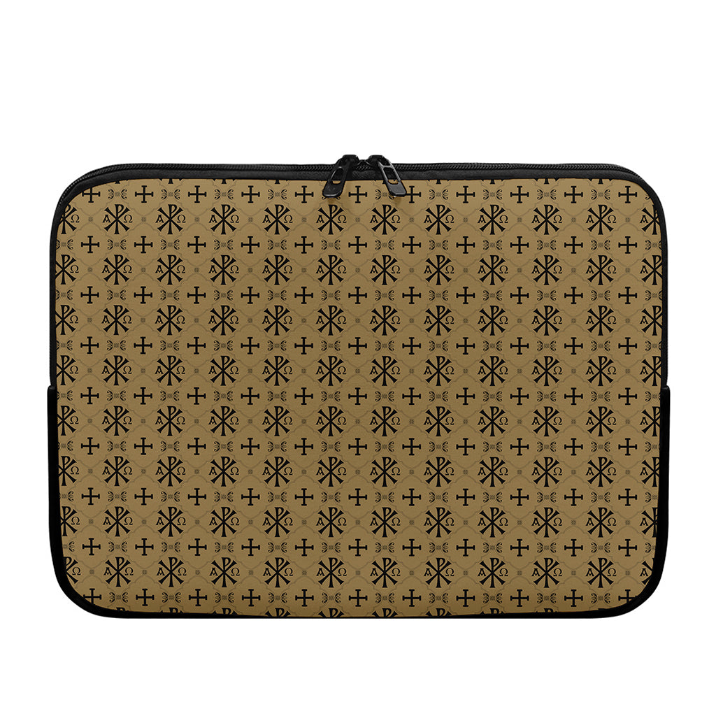Beige And Black Orthodox Pattern Print Laptop Sleeve