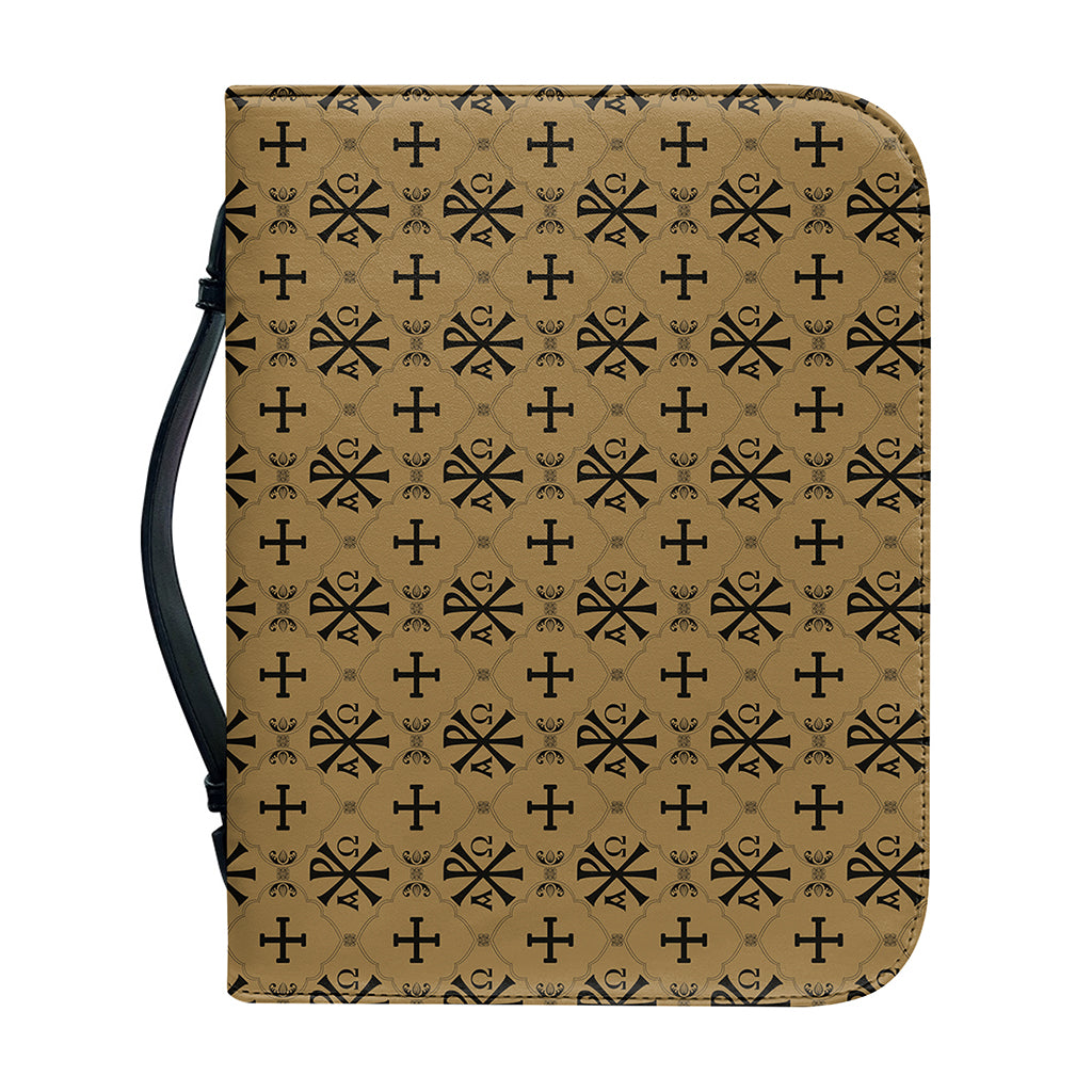 Beige And Black Orthodox Pattern Print Leather Bible Cover