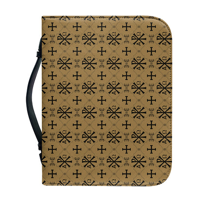 Beige And Black Orthodox Pattern Print Leather Bible Cover