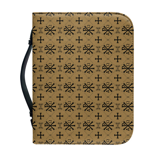Beige And Black Orthodox Pattern Print Leather Bible Cover