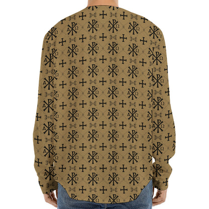 Beige And Black Orthodox Pattern Print Long Sleeve Baseball Jersey