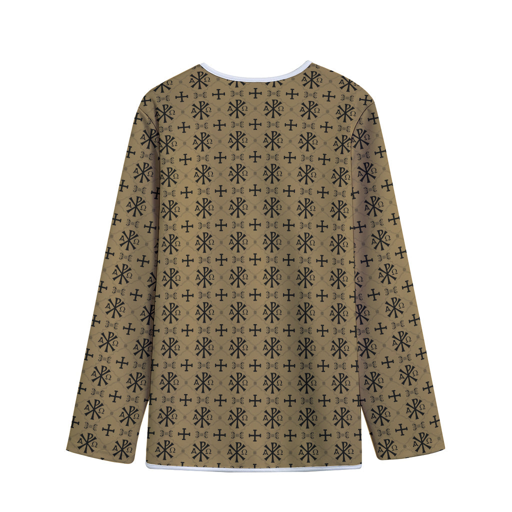 Beige And Black Orthodox Pattern Print Long Sleeve Short Coat