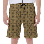 Beige And Black Orthodox Pattern Print Men's Beach Shorts