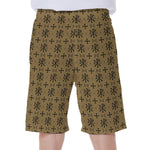 Beige And Black Orthodox Pattern Print Men's Beach Shorts