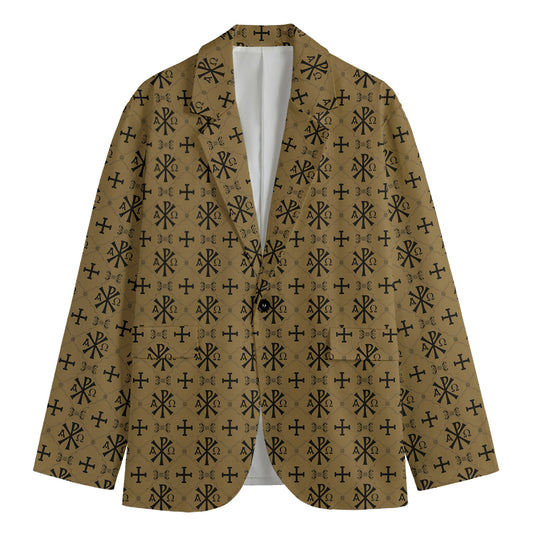Beige And Black Orthodox Pattern Print Men's Blazer