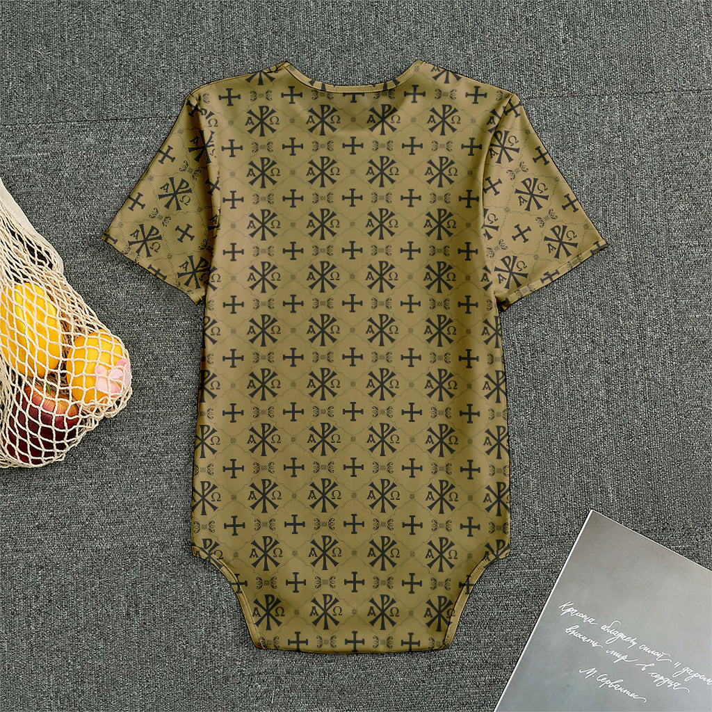 Beige And Black Orthodox Pattern Print Men's Bodysuit