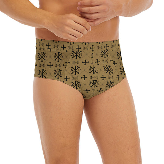 Beige And Black Orthodox Pattern Print Men's Briefs