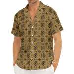 Beige And Black Orthodox Pattern Print Men's Deep V-Neck Shirt