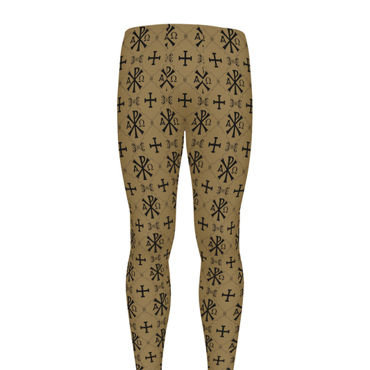 Beige And Black Orthodox Pattern Print Men's leggings