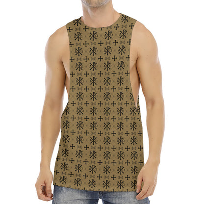 Beige And Black Orthodox Pattern Print Men's Muscle Tank Top