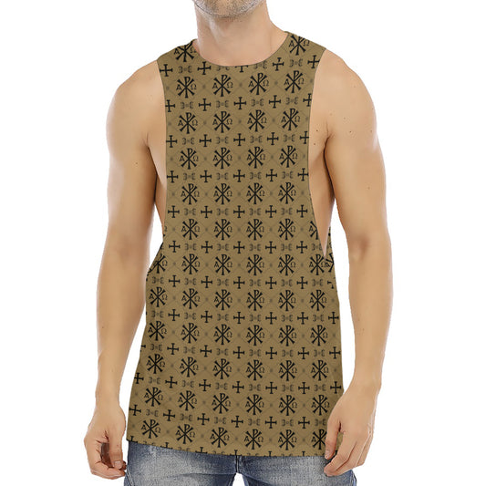 Beige And Black Orthodox Pattern Print Men's Muscle Tank Top