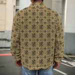 Beige And Black Orthodox Pattern Print Men's Shirt Jacket