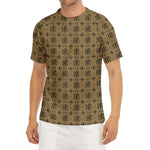 Beige And Black Orthodox Pattern Print Men's Short Sleeve Rash Guard