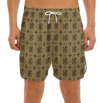 Beige And Black Orthodox Pattern Print Men's Split Running Shorts