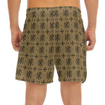 Beige And Black Orthodox Pattern Print Men's Split Running Shorts