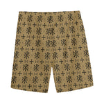 Beige And Black Orthodox Pattern Print Men's Sports Shorts