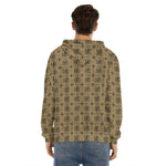 Beige And Black Orthodox Pattern Print Men's Velvet Pullover Hoodie