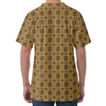 Beige And Black Orthodox Pattern Print Men's Velvet T-Shirt