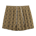 Beige And Black Orthodox Pattern Print Mesh Shorts