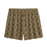 Beige And Black Orthodox Pattern Print Mesh Shorts