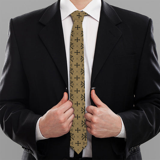 Beige And Black Orthodox Pattern Print Necktie