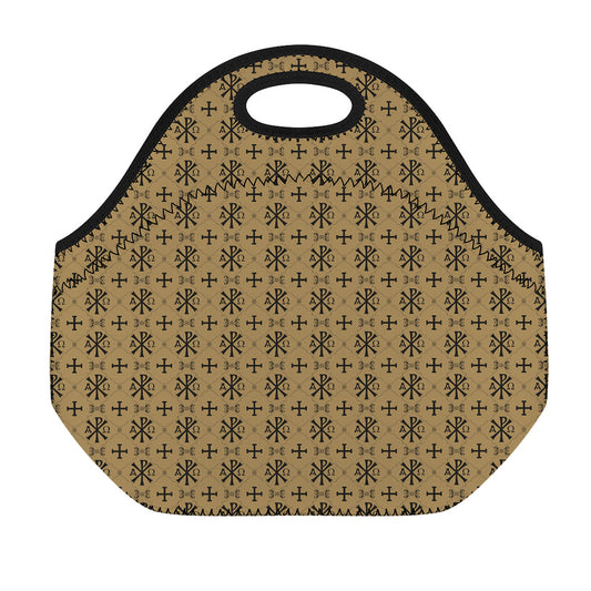 Beige And Black Orthodox Pattern Print Neoprene Lunch Bag