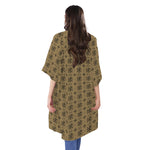 Beige And Black Orthodox Pattern Print Open Front Beach Cover Up