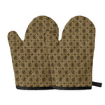 Beige And Black Orthodox Pattern Print Oven Mitts