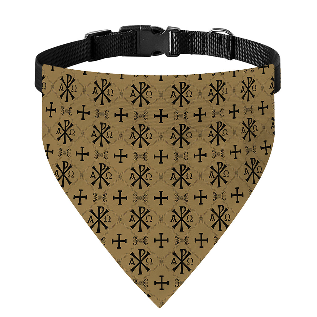 Beige And Black Orthodox Pattern Print Over The Collar Dog Bandana