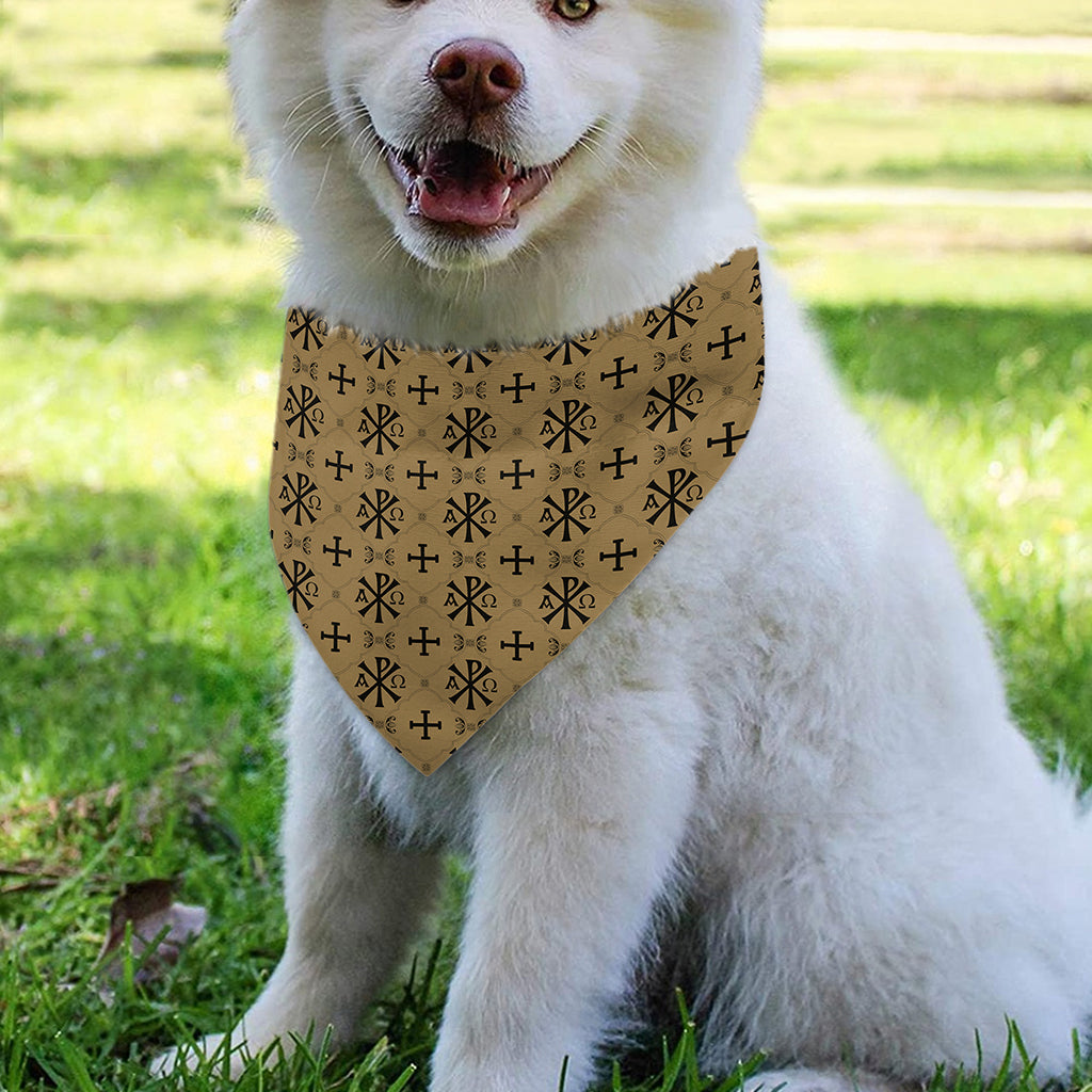 Beige And Black Orthodox Pattern Print Over The Collar Dog Bandana