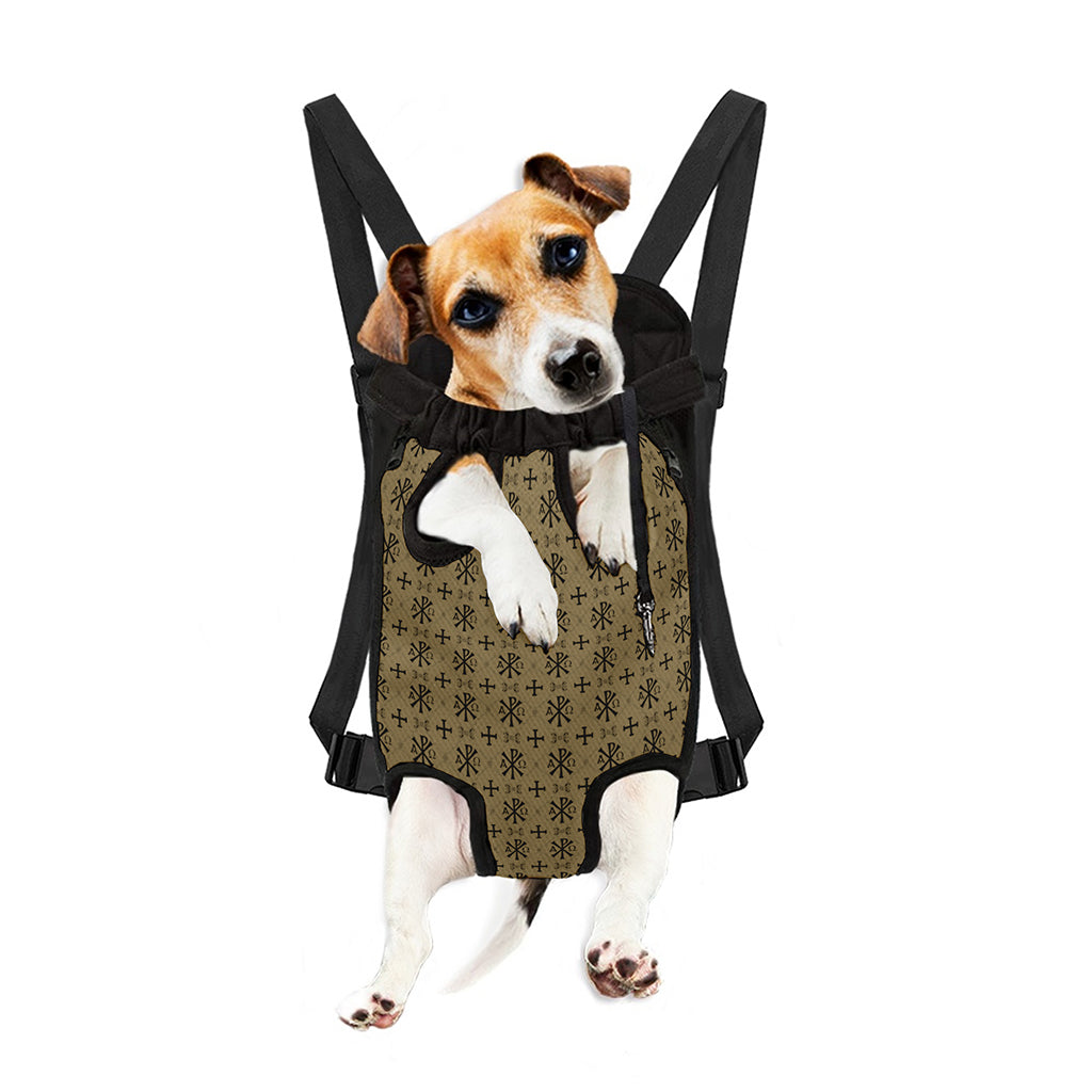 Beige And Black Orthodox Pattern Print Pet Carrier Backpack