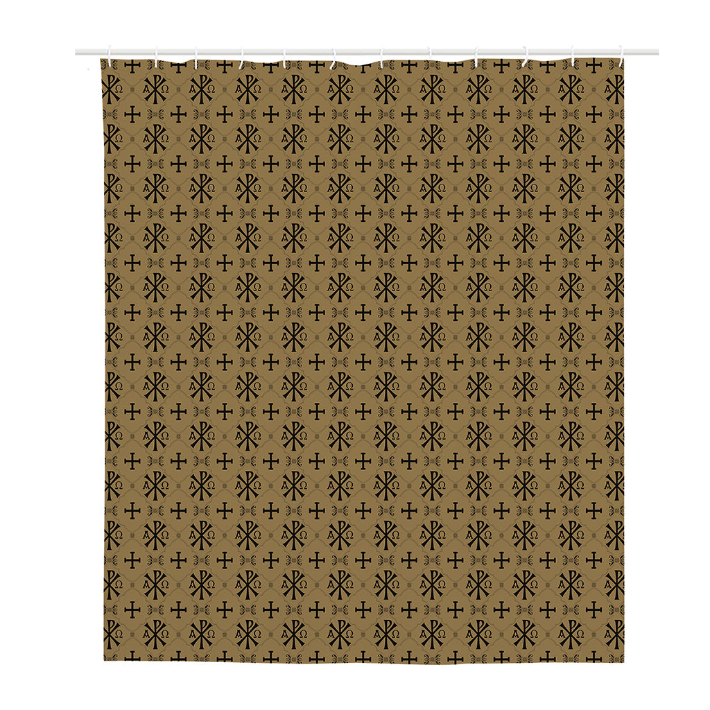 Beige And Black Orthodox Pattern Print Polyester Shower Curtain