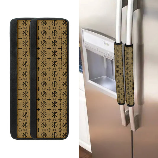 Beige And Black Orthodox Pattern Print Refrigerator Handle Covers