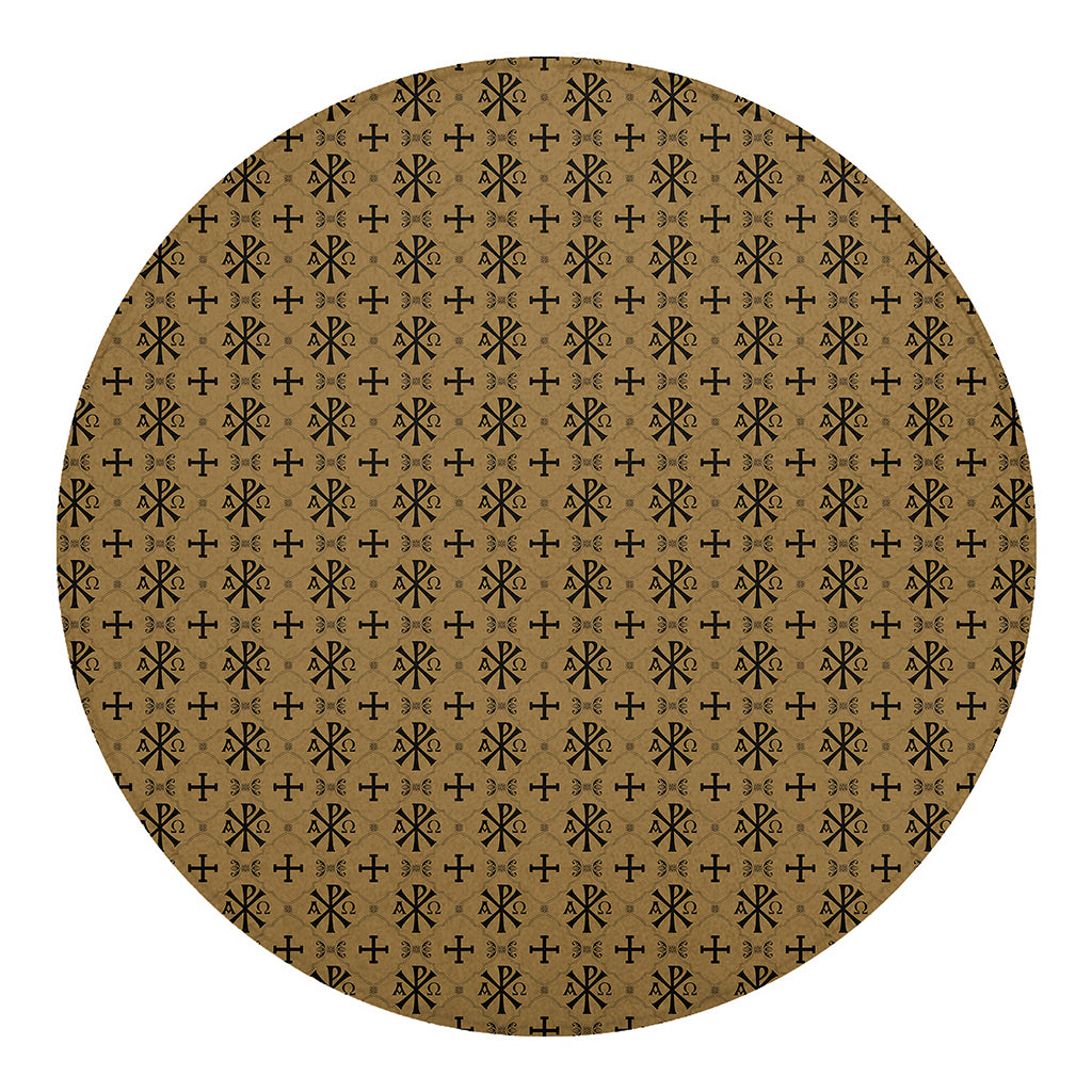 Beige And Black Orthodox Pattern Print Round Blanket