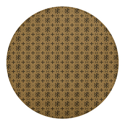 Beige And Black Orthodox Pattern Print Round Blanket