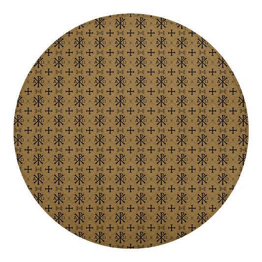Beige And Black Orthodox Pattern Print Round Blanket