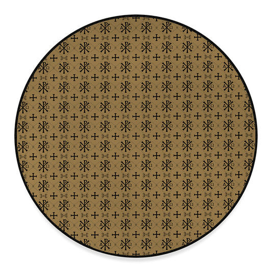 Beige And Black Orthodox Pattern Print Round Floor Mat