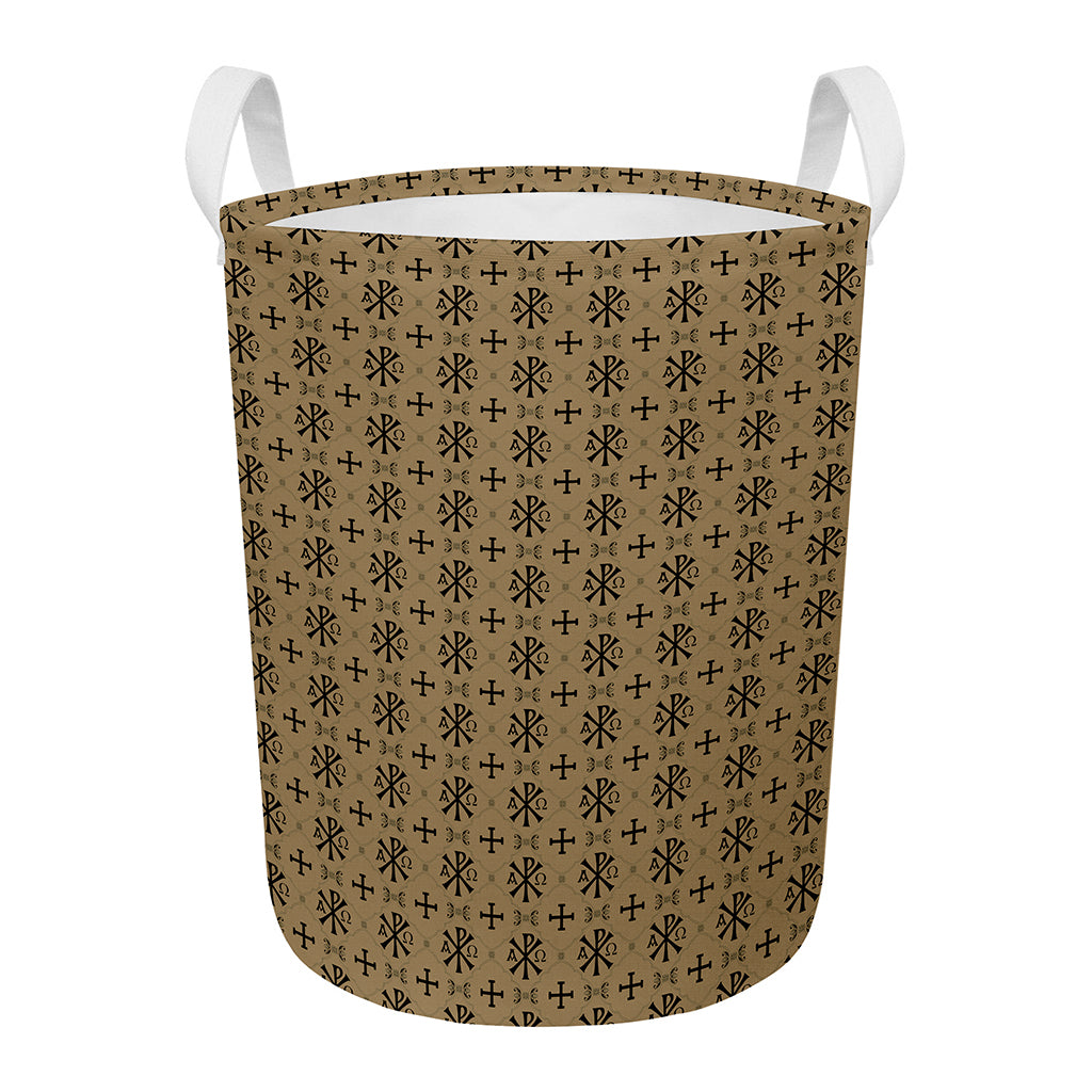Beige And Black Orthodox Pattern Print Round Laundry Basket
