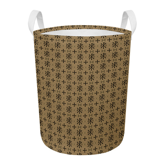 Beige And Black Orthodox Pattern Print Round Laundry Basket
